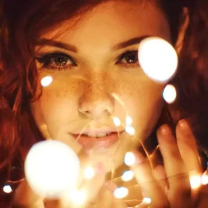 Woman under neon lights